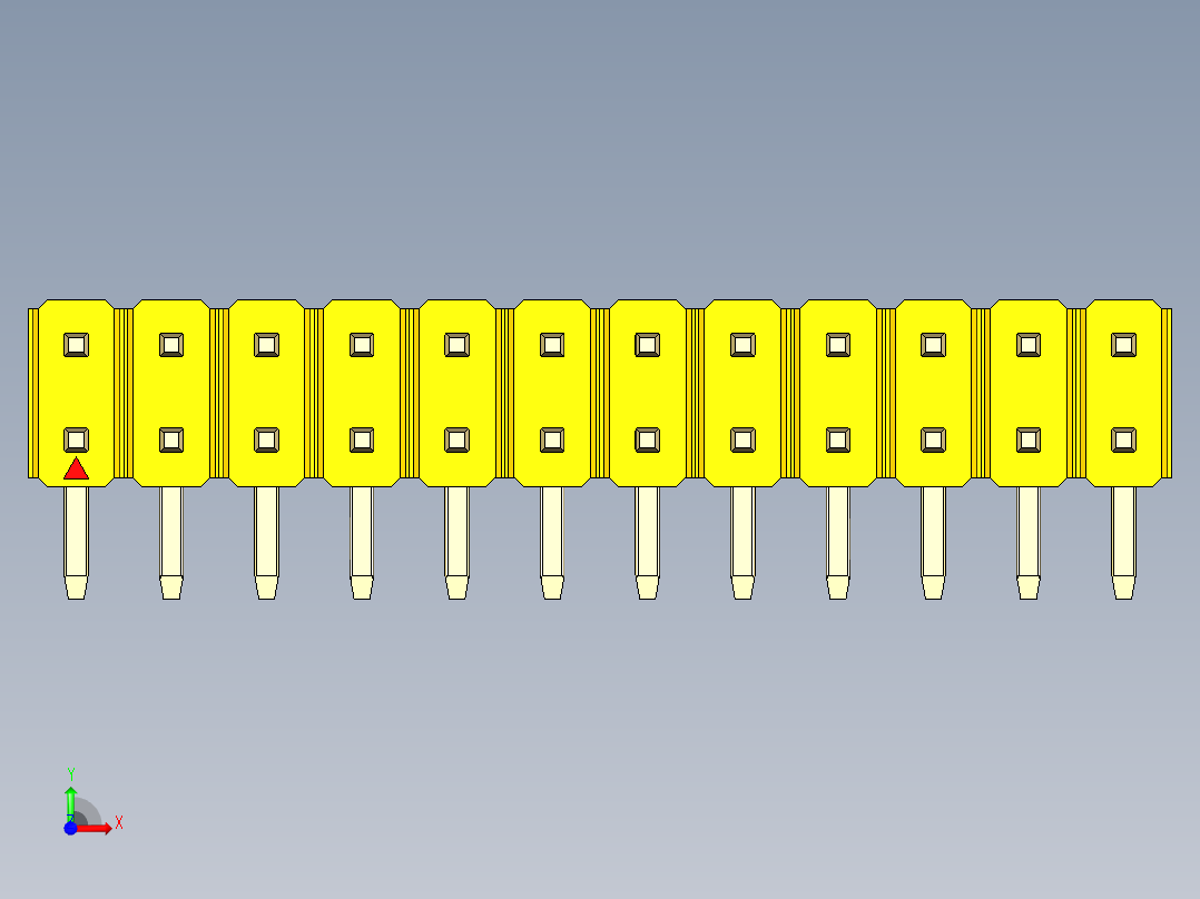 彩色公排针 100mil 2.54mm 系列-DS1022_yellow_2x12p_100mil_TypeD_rev1.0前视图