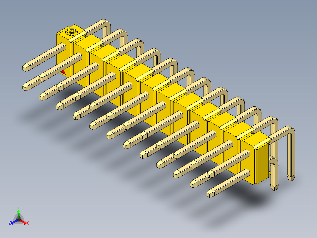 彩色公排针 100mil 2.54mm 系列-DS1022_yellow_2x12p_100mil_TypeD_rev1.0正等轴测图