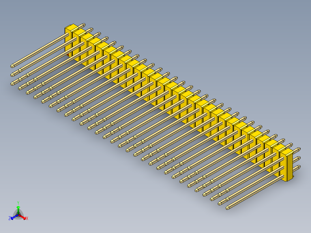 彩色公头100mil（2.54mm）系列-DS1021_yellow_3x29p_100mil_Type19_rev1.0正等轴测图