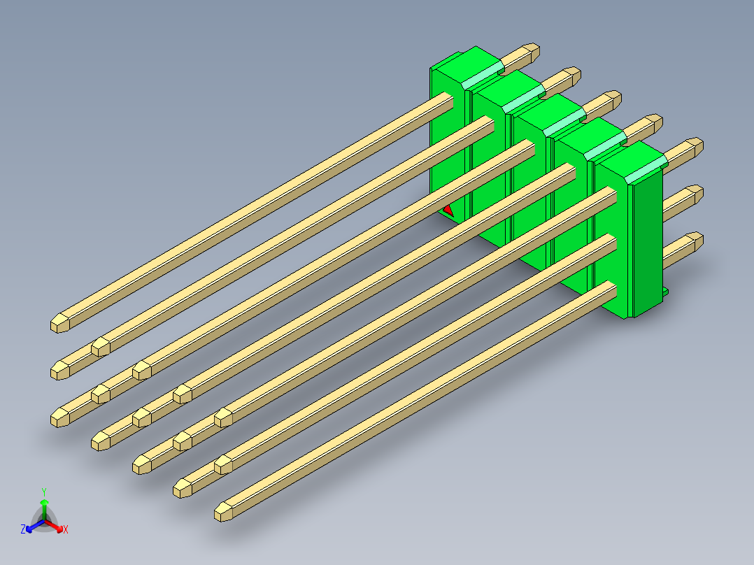 彩色公头100mil（2.54mm）系列-DS1021_green_3x05p_100mil_Type43_rev1.0正等轴测图