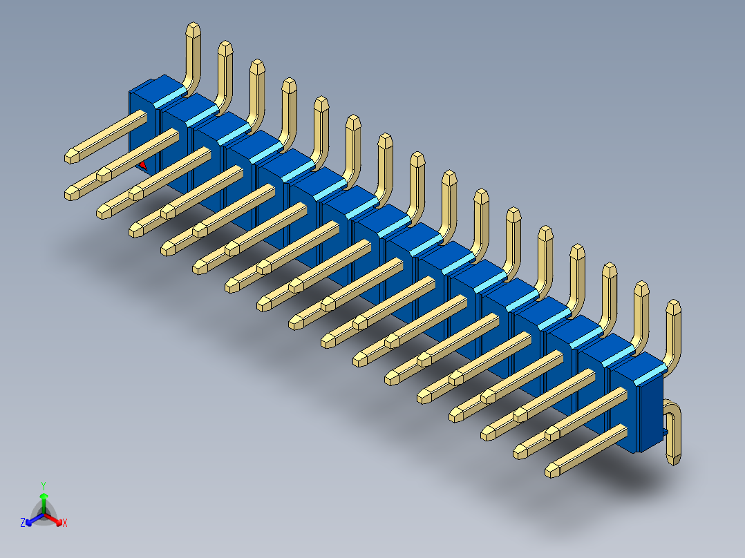 彩色公排针 100mil 2.54mm 系列-DS1022_blue_32p_100mil_TypeSMT_rev1.0正等轴测图