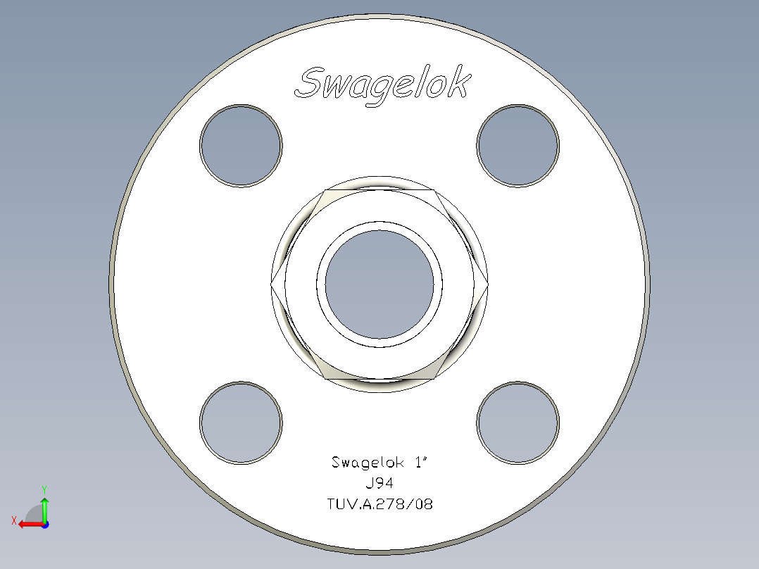 不锈钢ANSI法兰适配器，1英寸。世伟洛克卡套管接头，NPS 1英寸后视图