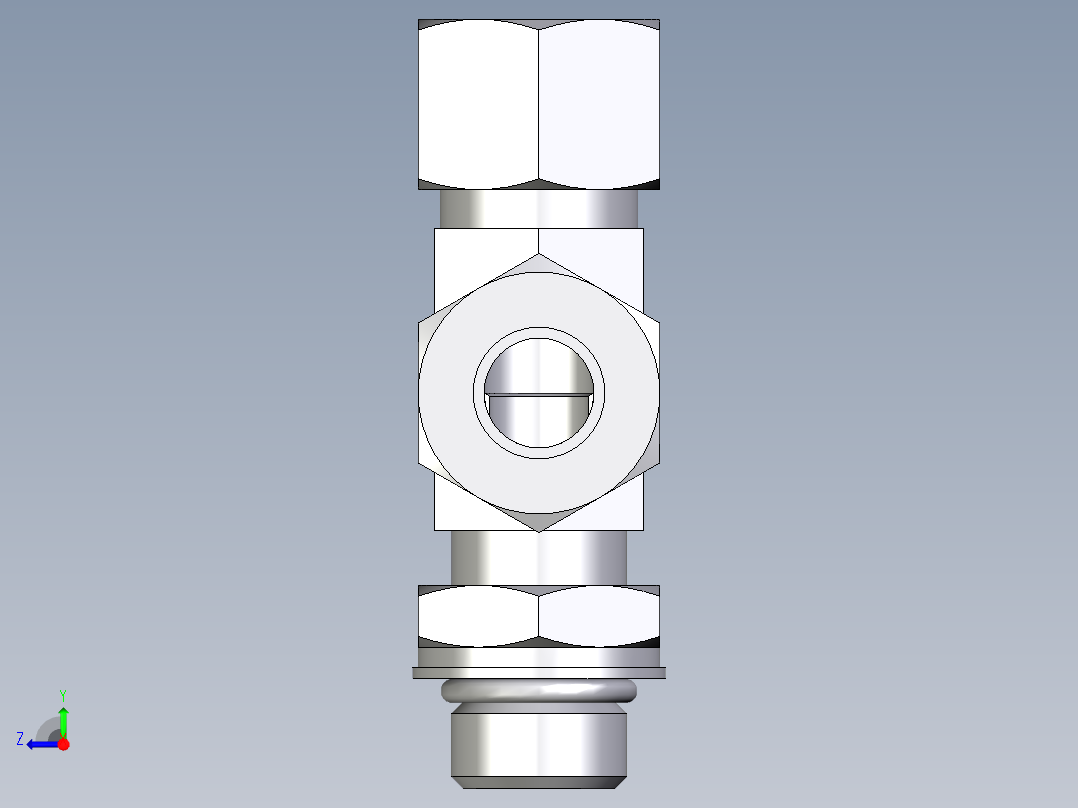 卡套式工业通用硬管接头EO_Adjustable_locknut_run_tee_LEE12ZLMORCF右视图