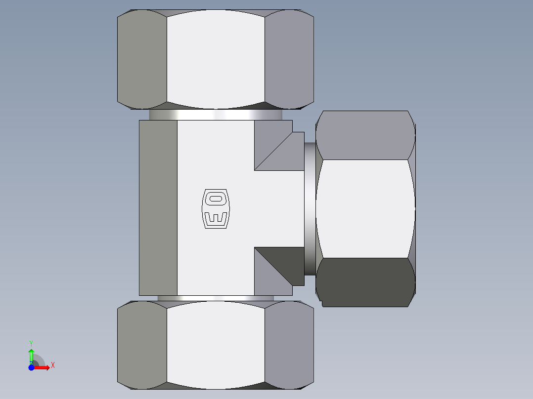 卡套式工业通用硬管接头EO_Swivel_nut_run_tee_EL25ZS71前视图