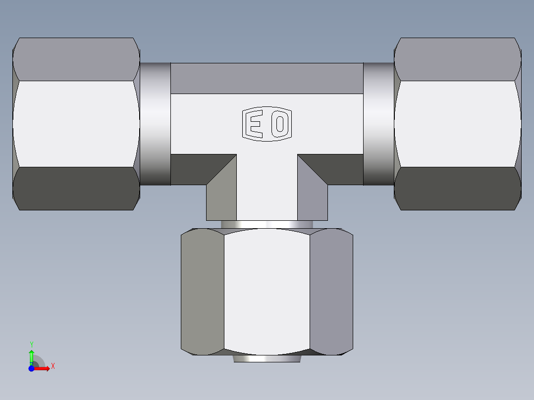 卡套式工业通用硬管接头EO_Swivel_nut_branch_tee_ET08LCF前视图