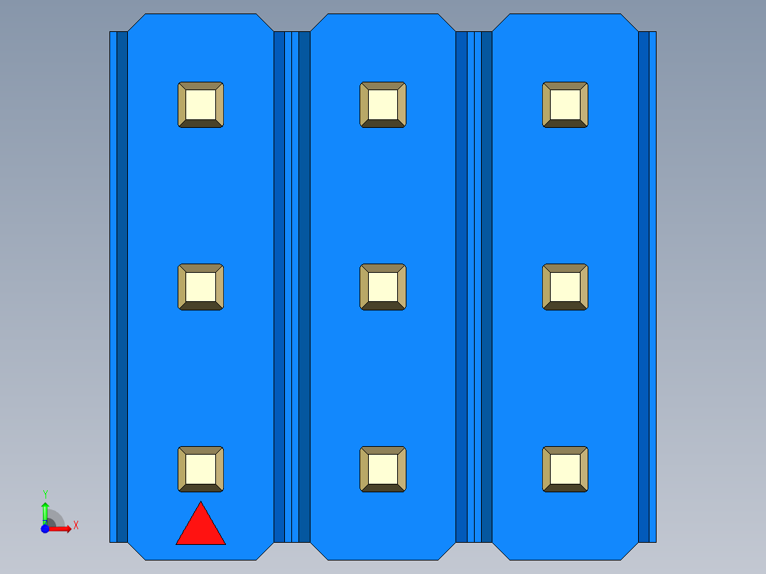彩色公头100mil（2.54mm）系列-DS1021_blue_3x03p_100mil_Type5_rev1.0前视图