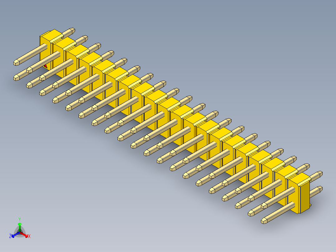 彩色公头100mil（2.54mm）系列-DS1021_yellow_2x20p_100mil_Type1_rev1.0正等轴测图