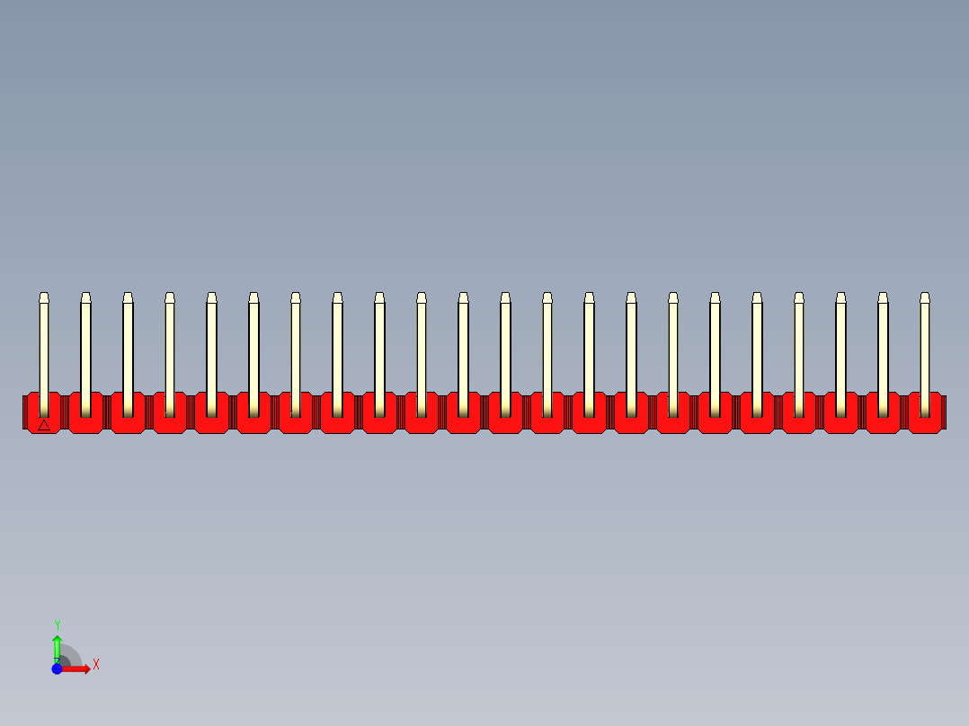 彩色公排针 100mil 2.54mm 系列-DS1022_red_22p_100mil_TypeU_rev1.0前视图