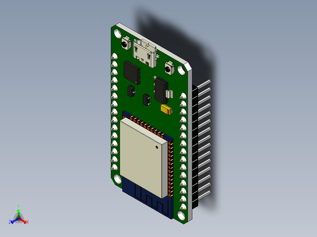 ESP32开发板,30针正等轴测图