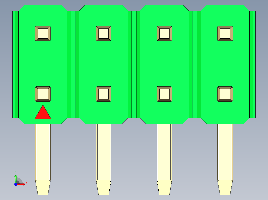 彩色公排针 100mil 2.54mm 系列-DS1022_green_2x04p_100mil_TypeD_rev1.0前视图