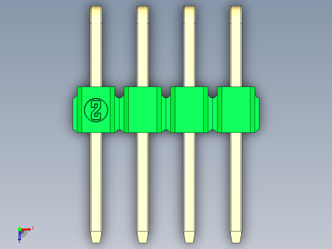 彩色公排针 100mil 2.54mm 系列-DS1022_green_2x04p_100mil_TypeD_rev1.0俯视图