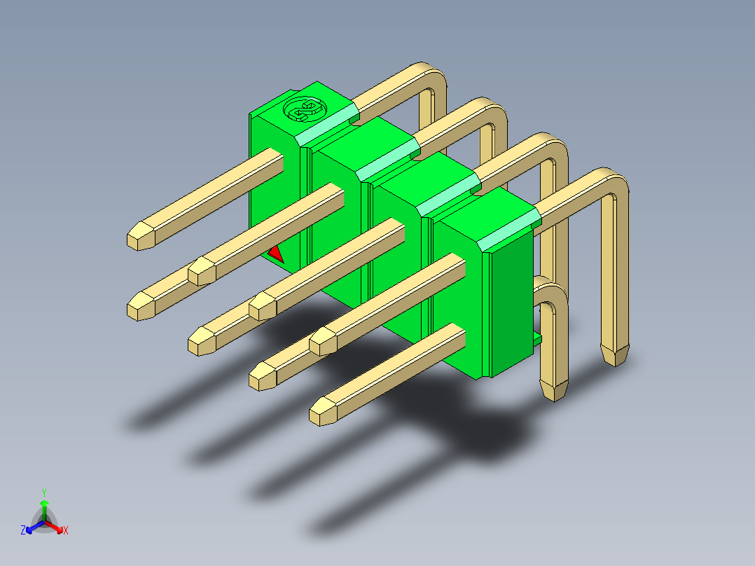 彩色公排针 100mil 2.54mm 系列-DS1022_green_2x04p_100mil_TypeD_rev1.0正等轴测图