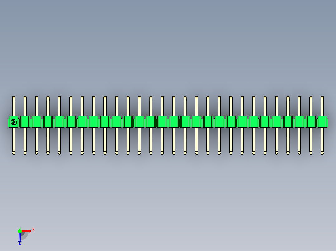 彩色公排针 100mil 2.54mm 系列-DS1022_green_2x28p_100mil_TypeD_rev1.0俯视图