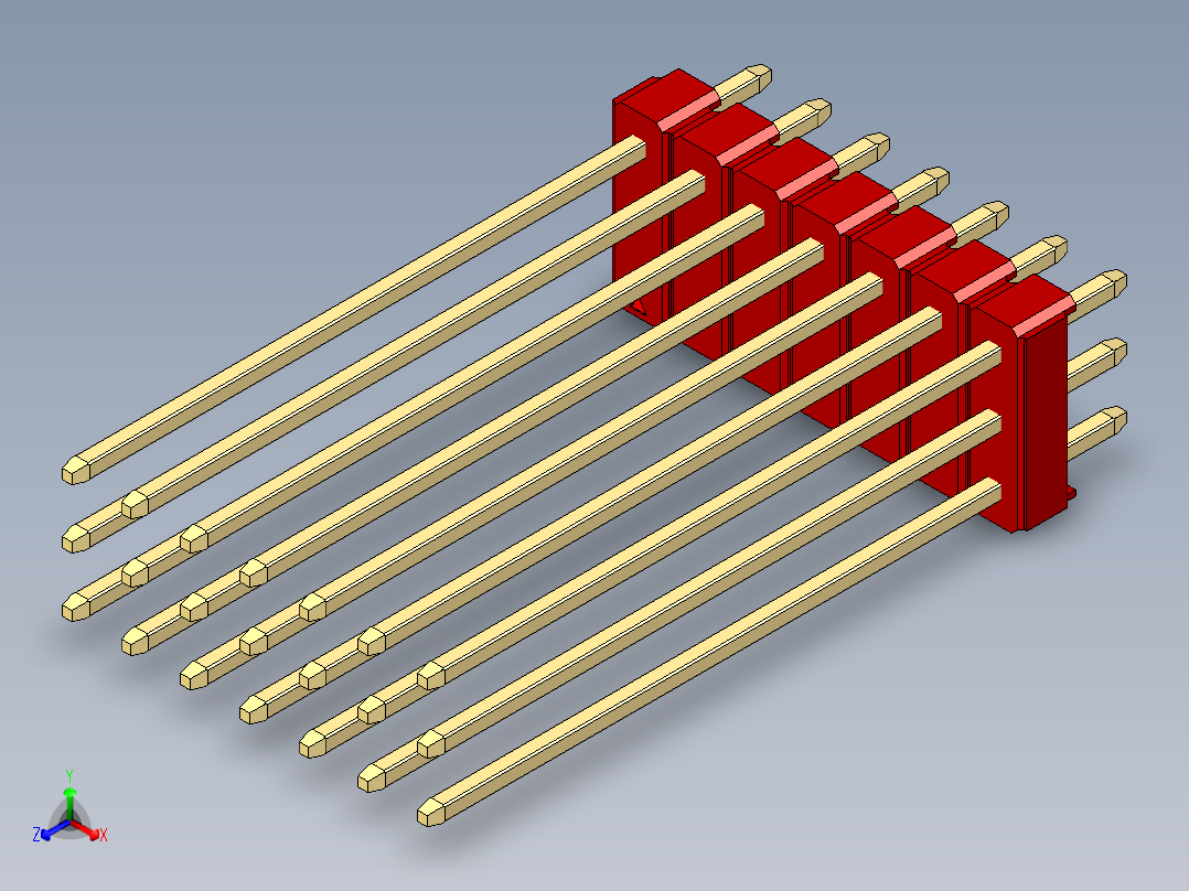 彩色公头100mil（2.54mm）系列-DS1021_red_3x07p_100mil_Type43_rev1.0正等轴测图