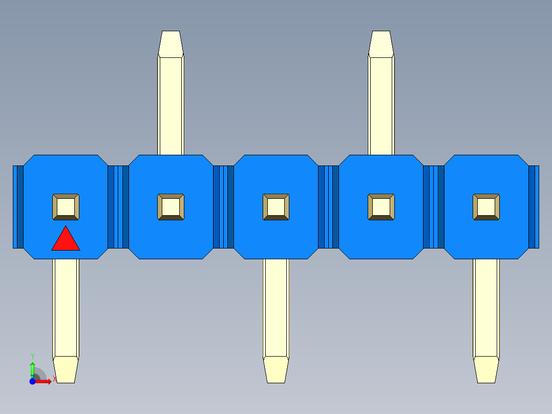 彩色公排针 100mil 2.54mm 系列-DS1022_blue_05p_100mil_Type_SMT_R2_rev1.0前视图