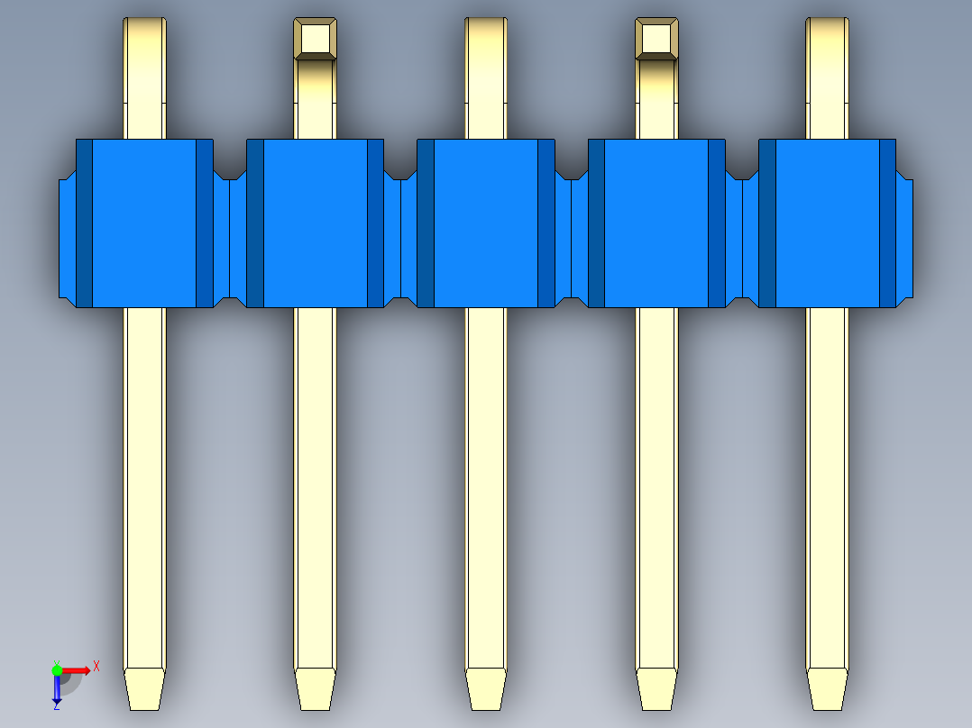 彩色公排针 100mil 2.54mm 系列-DS1022_blue_05p_100mil_Type_SMT_R2_rev1.0俯视图