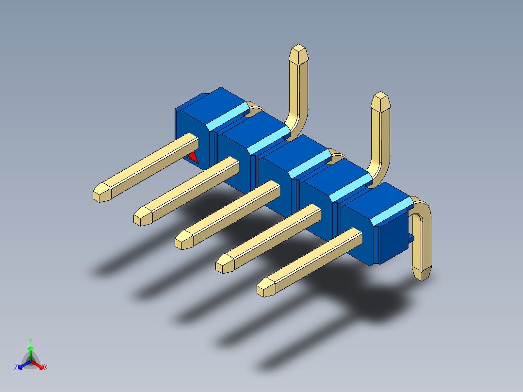 彩色公排针 100mil 2.54mm 系列-DS1022_blue_05p_100mil_Type_SMT_R2_rev1.0正等轴测图