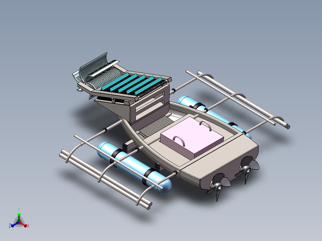 水面垃圾清理船正等轴测图