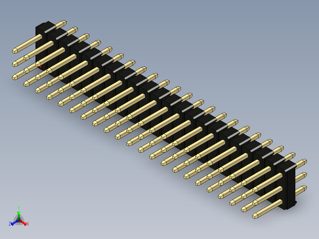 彩色公头100mil（2.54mm）系列-DS1021_black_3x22p_100mil_Type1_rev1.0正等轴测图