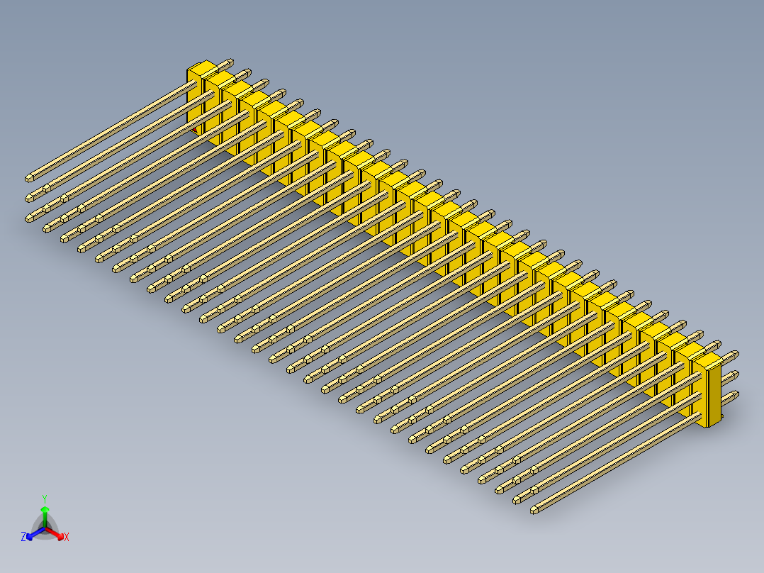 彩色公头100mil（2.54mm）系列-DS1021_yellow_3x30p_100mil_Type43_rev1.0正等轴测图