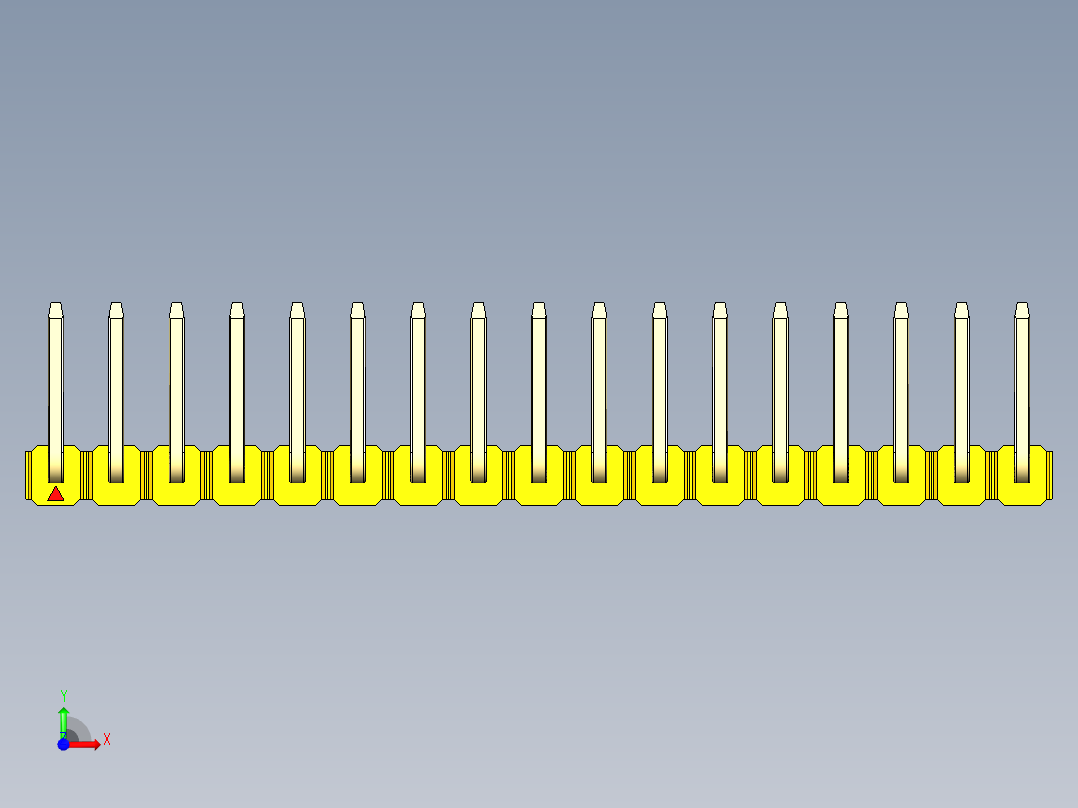 彩色公排针 100mil 2.54mm 系列-DS1022_yellow_17p_100mil_TypeU_rev1.0前视图