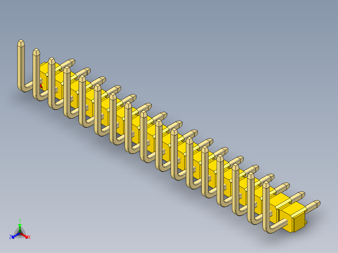 彩色公排针 100mil 2.54mm 系列-DS1022_yellow_17p_100mil_TypeU_rev1.0正等轴测图