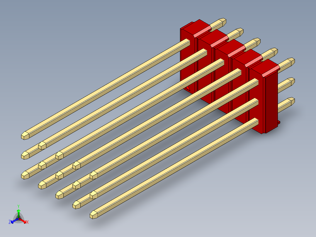 彩色公头100mil（2.54mm）系列-DS1021_red_3x05p_100mil_Type43_rev1.0正等轴测图