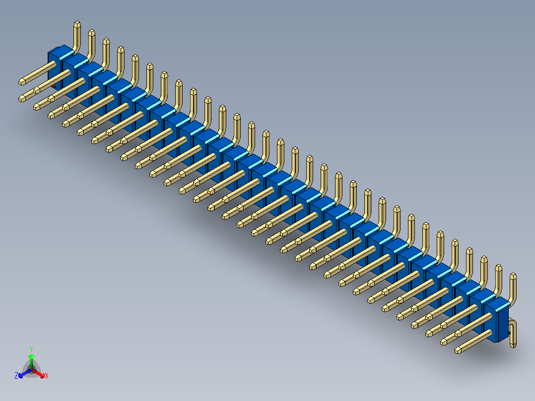 彩色公排针 100mil 2.54mm 系列-DS1022_blue_62p_100mil_TypeSMT_rev1.0正等轴测图