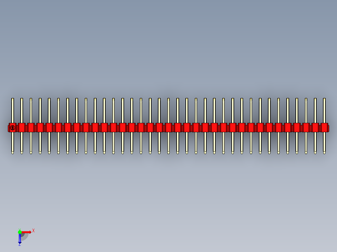 彩色公排针 100mil 2.54mm 系列-DS1022_red_3x35p_100mil_TypeD_rev1.0俯视图