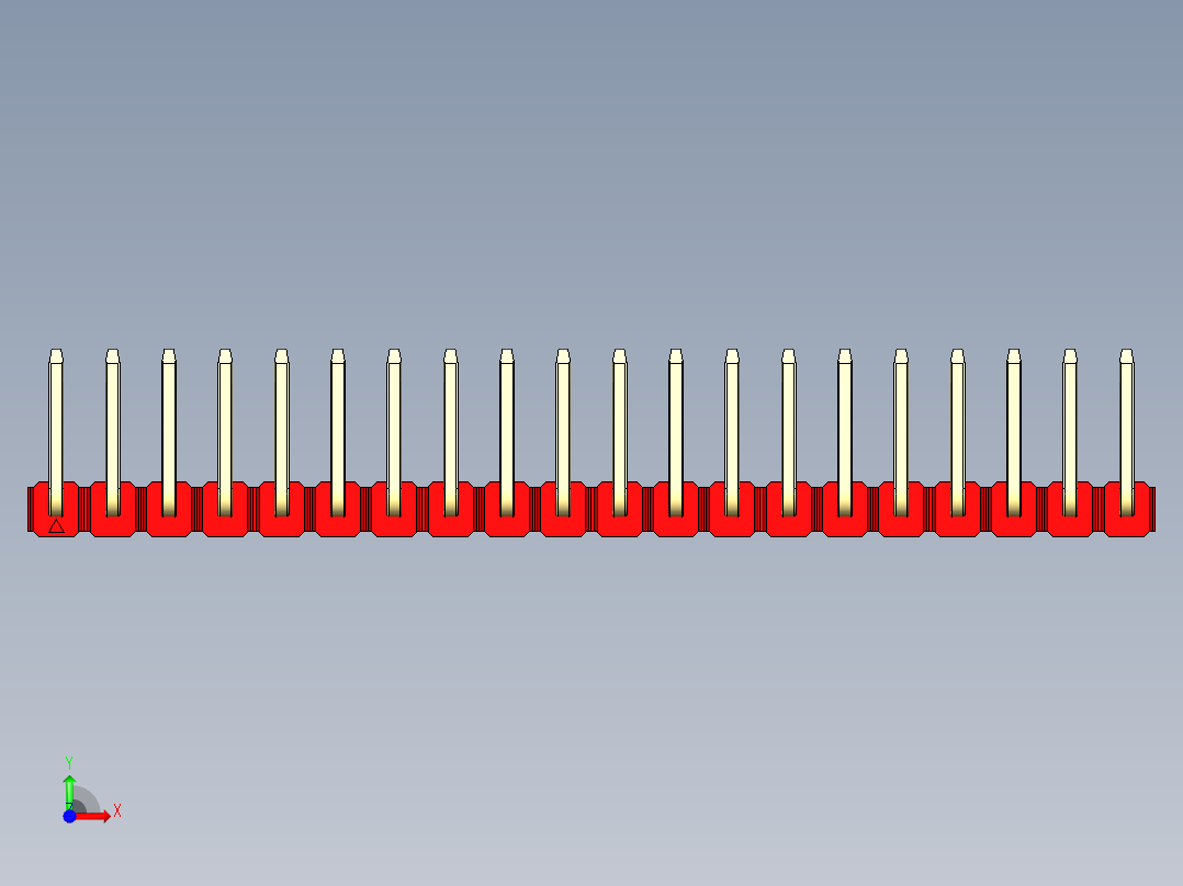 彩色公排针 100mil 2.54mm 系列-DS1022_red_20p_100mil_TypeU_rev1.0前视图