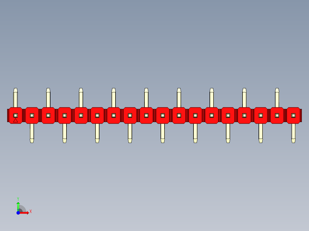 彩色公排针 100mil 2.54mm 系列-DS1022_red_18p_100mil_Type_SMT_R1_rev1.0前视图