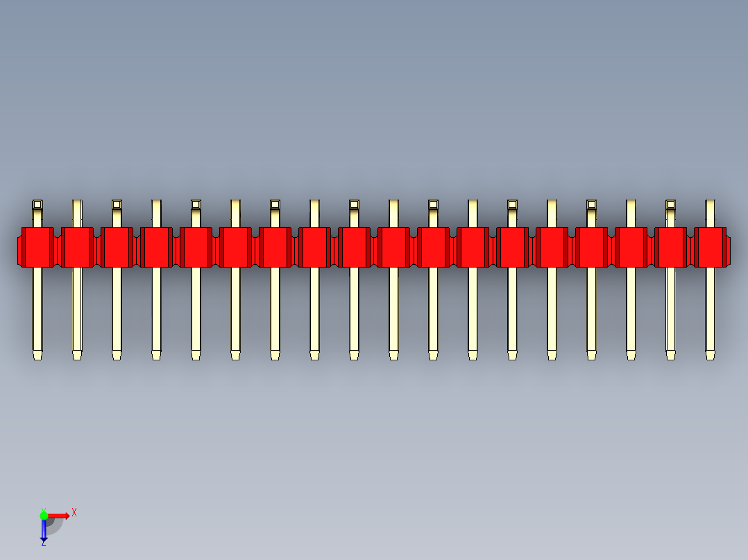 彩色公排针 100mil 2.54mm 系列-DS1022_red_18p_100mil_Type_SMT_R1_rev1.0俯视图
