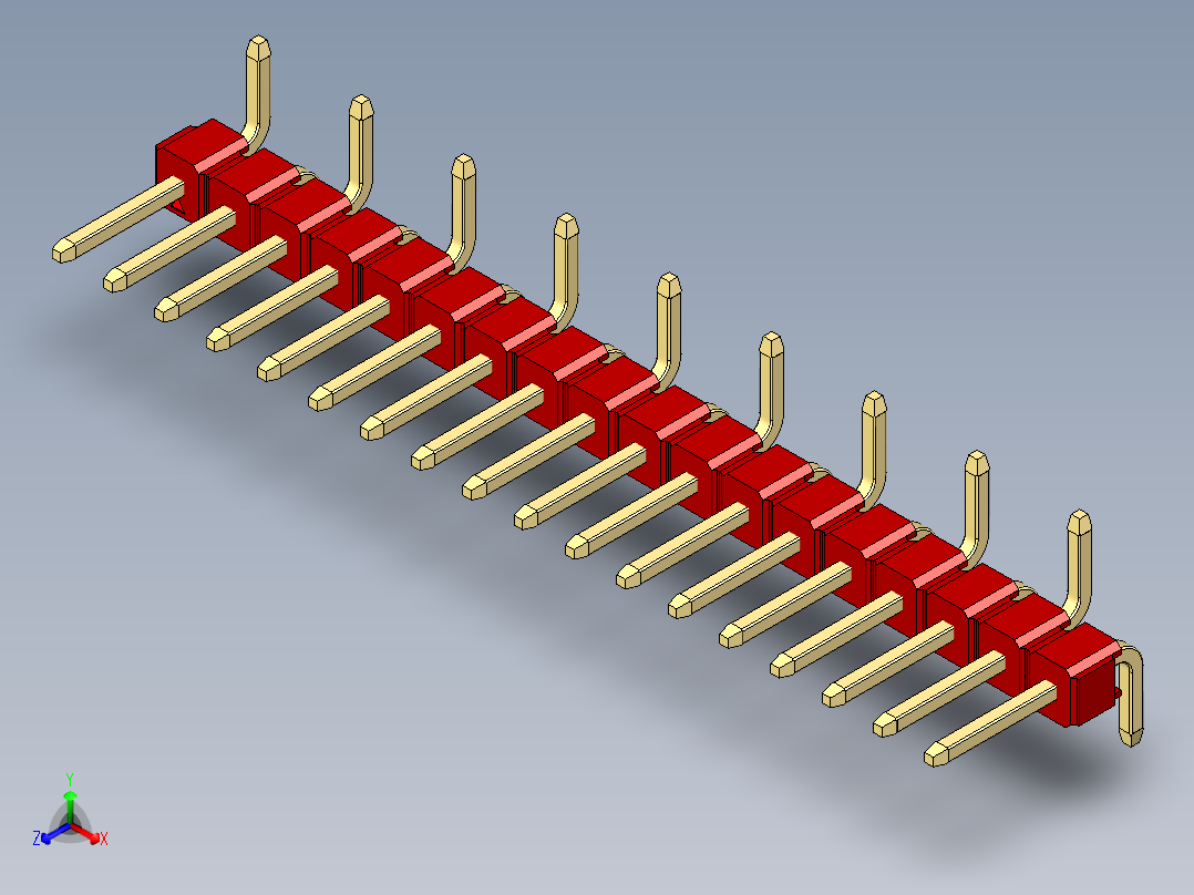 彩色公排针 100mil 2.54mm 系列-DS1022_red_18p_100mil_Type_SMT_R1_rev1.0正等轴测图
