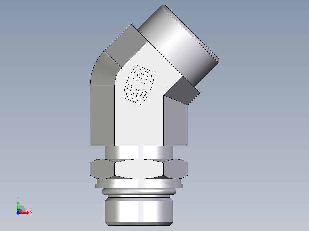 卡套式工业通用硬管接头EO_Adjustable_locknut_45_deg_elbow_VEE18LMOROMDCF前视图