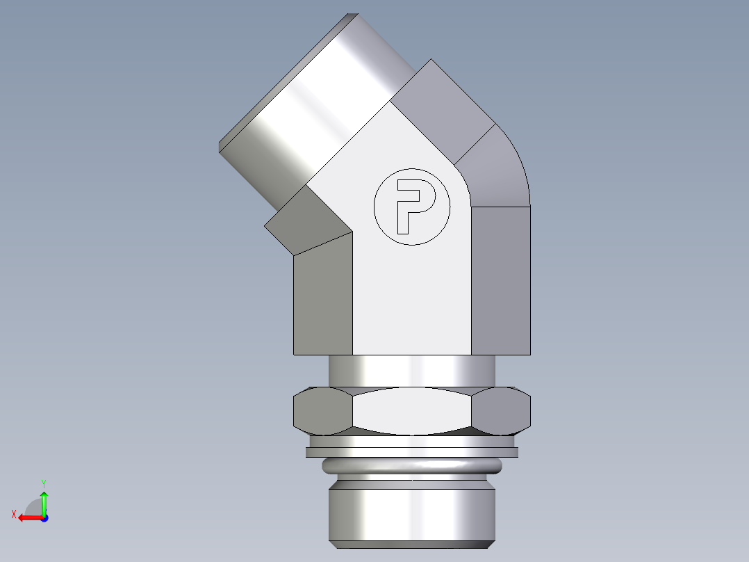 卡套式工业通用硬管接头EO_Adjustable_locknut_45_deg_elbow_VEE18LMOROMDCF后视图