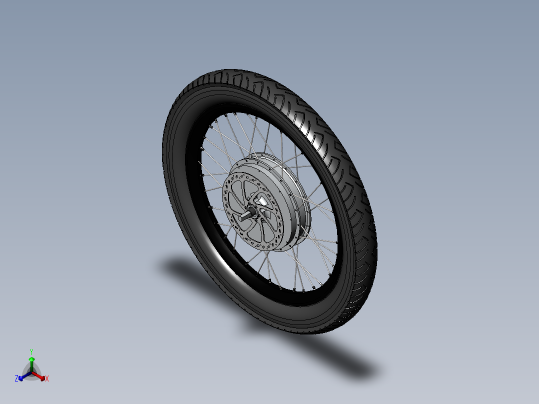 自行车后轮总成轮毂电机和盘式制动器--SW正等轴测图