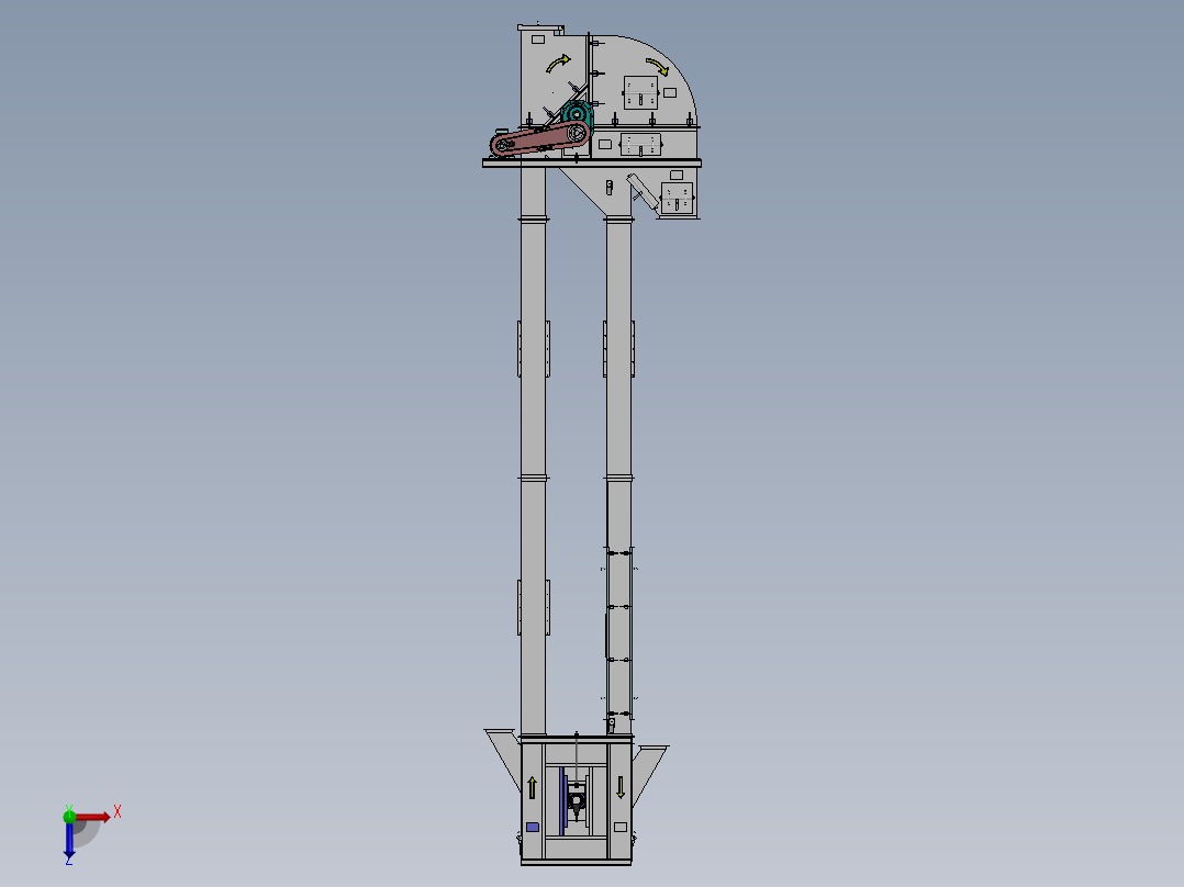 链斗升降机核心结构三维建模图纸 SOLIDWORKS设计俯视图
