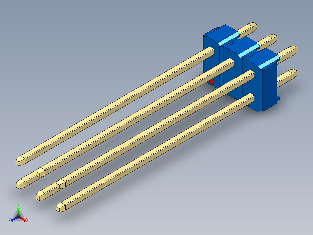 彩色公头100mil（2.54mm）系列-DS1021_blue_2x03p_100mil_Type43_rev1.0正等轴测图