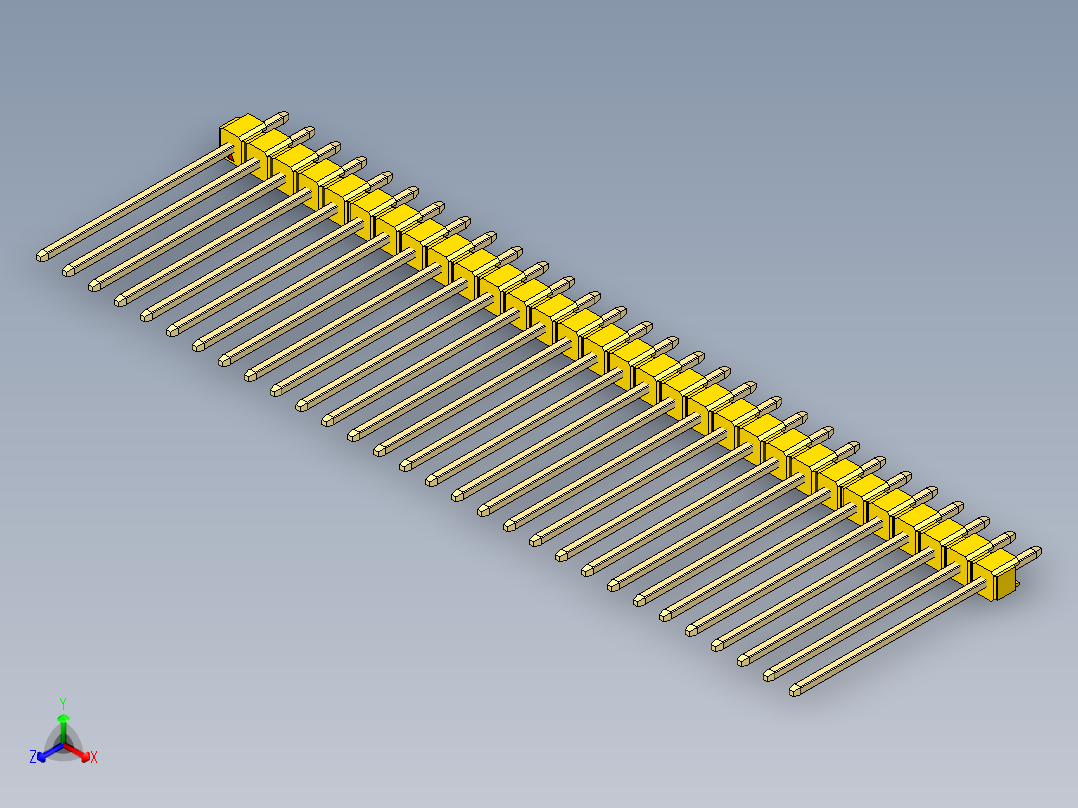 彩色公头100mil（2.54mm）系列-DS1021_yellow_1x30p_100mil_Type19_rev1.0正等轴测图