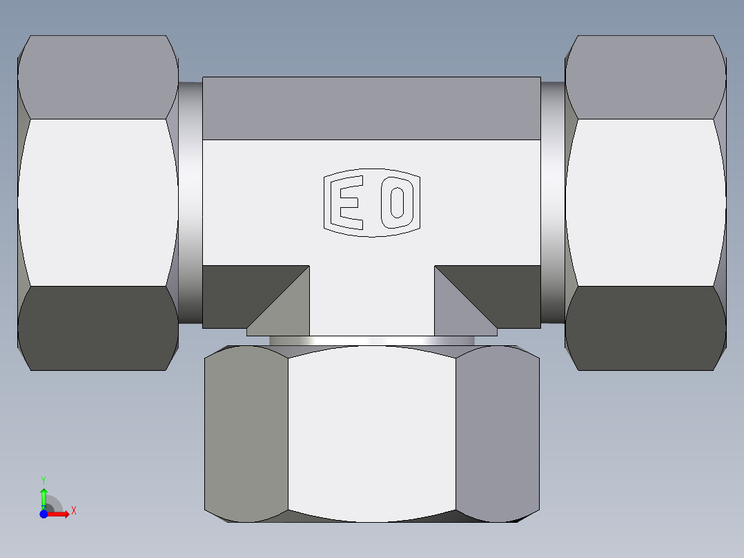 卡套式工业通用硬管接头EO_Swivel_nut_branch_tee_ET22ZLCF前视图