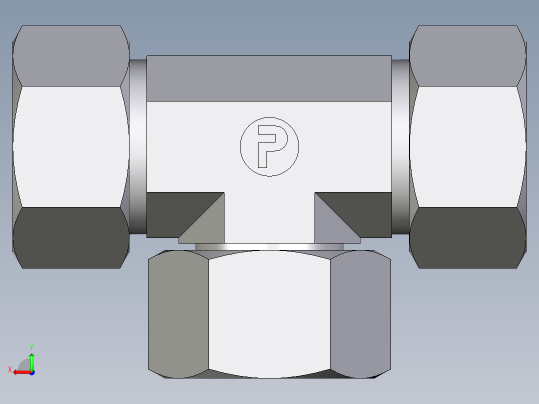 卡套式工业通用硬管接头EO_Swivel_nut_branch_tee_ET22ZLCF后视图