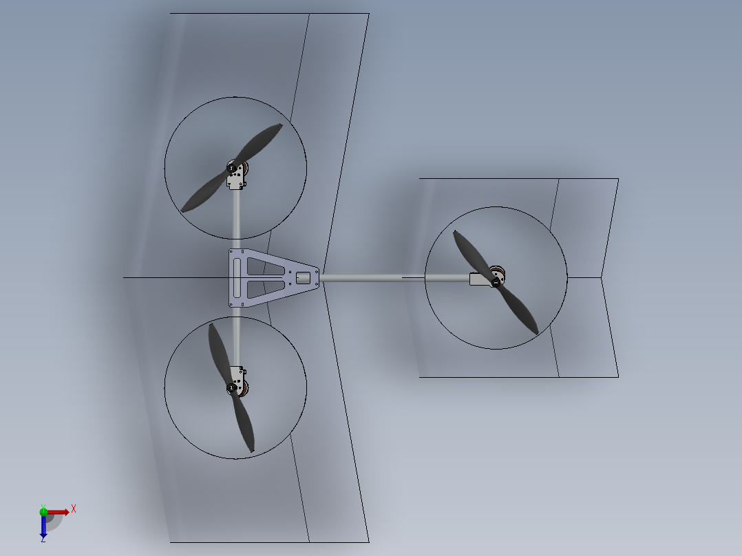 solidworks tricopter飞机原型俯视图