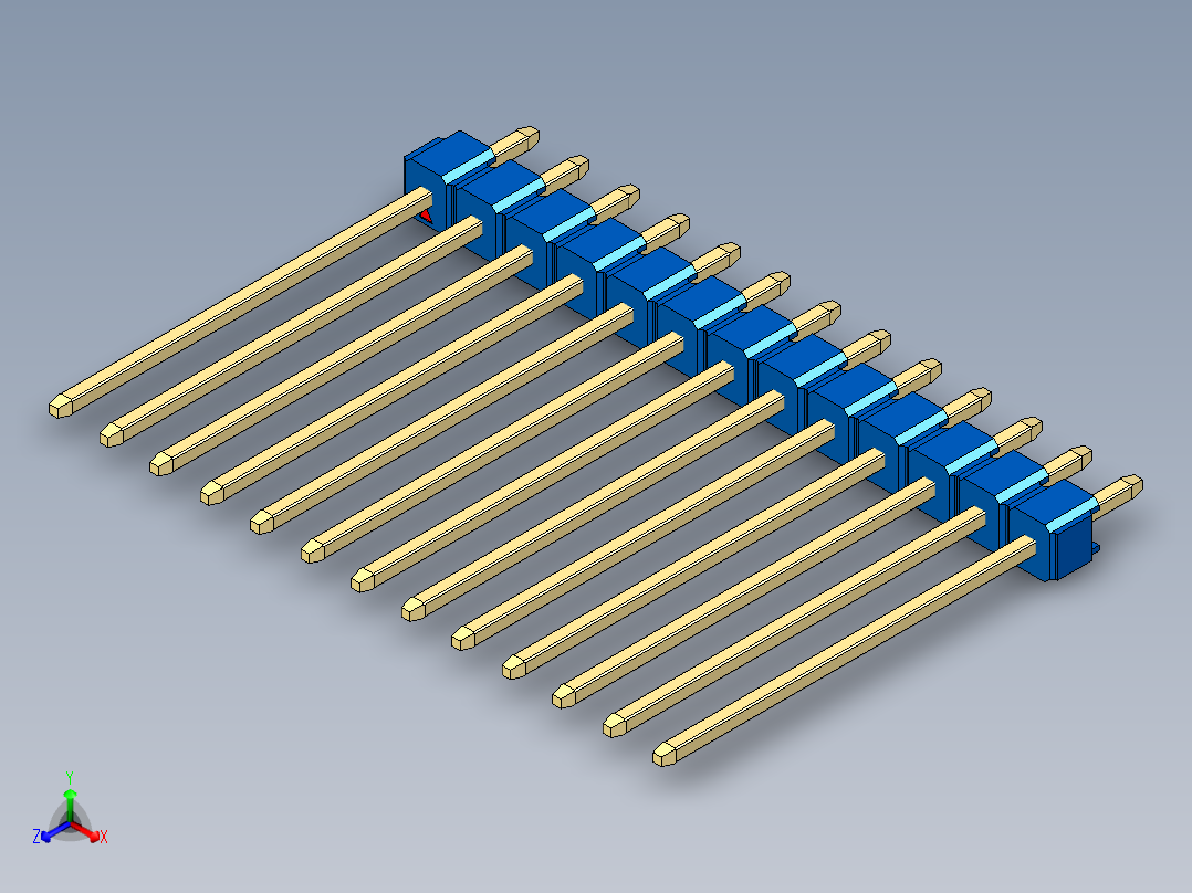 彩色公头100mil（2.54mm）系列-DS1021_blue_1x13p_100mil_Type19_rev1.0正等轴测图