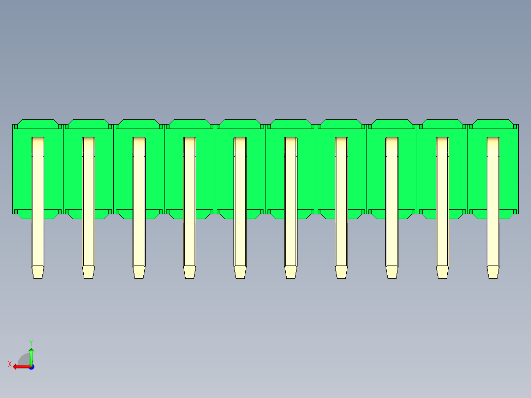 彩色公排针 100mil 2.54mm 系列-DS1022_green_2x10p_100mil_TypeD_rev1.0后视图