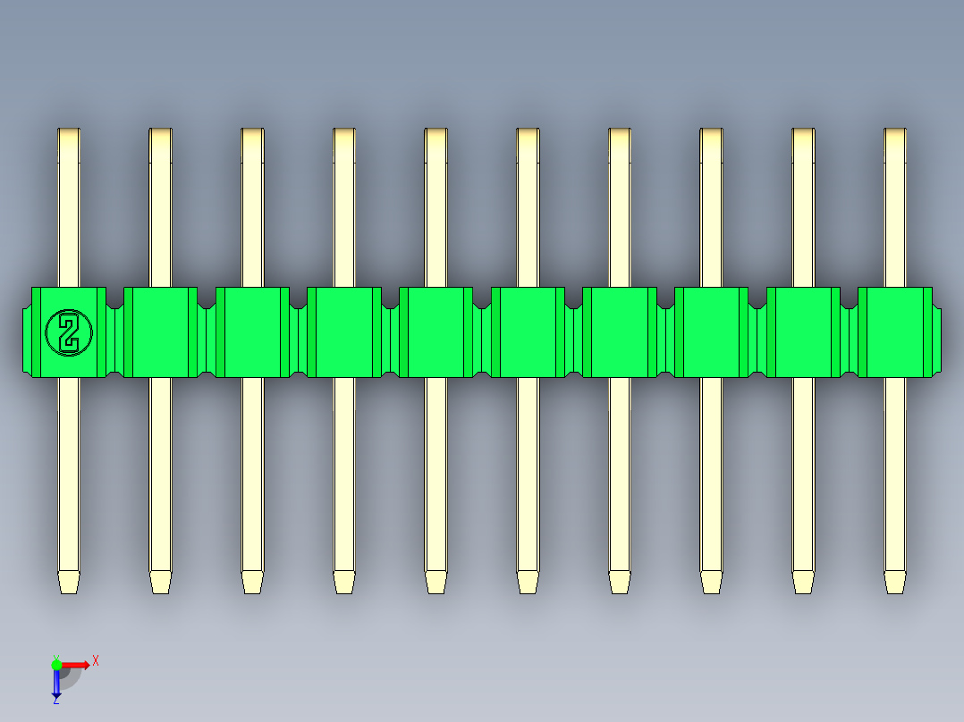 彩色公排针 100mil 2.54mm 系列-DS1022_green_2x10p_100mil_TypeD_rev1.0俯视图