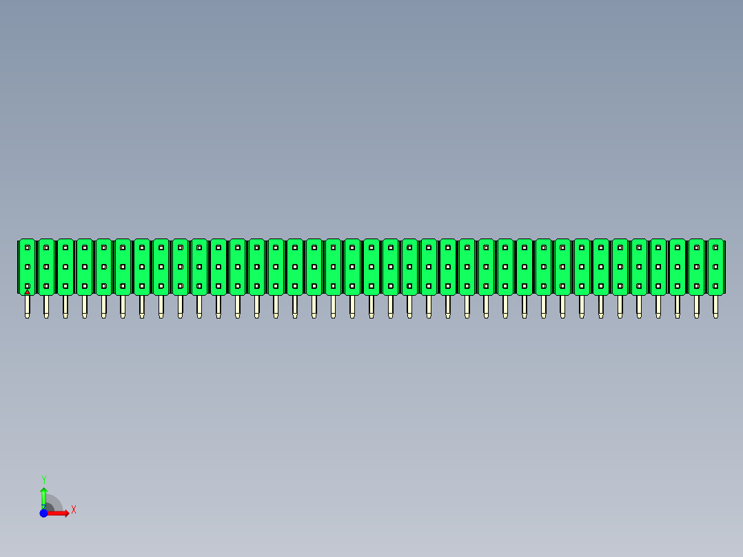 彩色公排针 100mil 2.54mm 系列-DS1022_green_3x37p_100mil_TypeD_rev1.0前视图