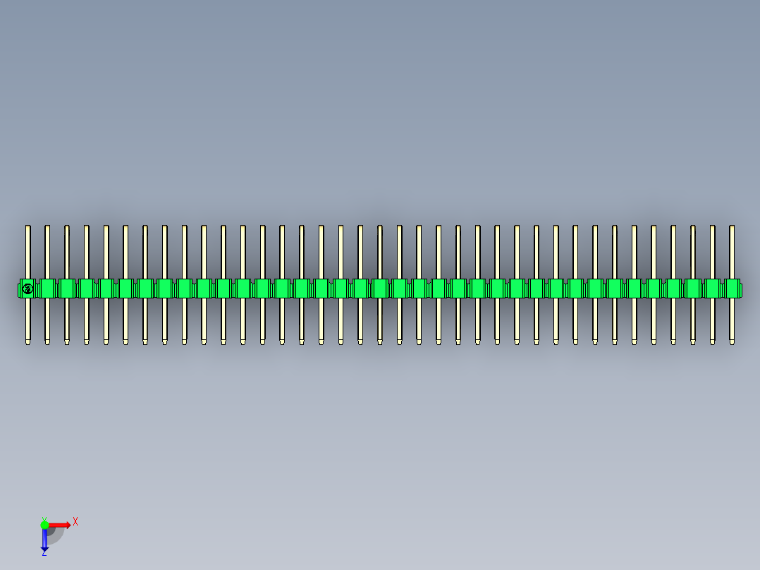 彩色公排针 100mil 2.54mm 系列-DS1022_green_3x37p_100mil_TypeD_rev1.0俯视图