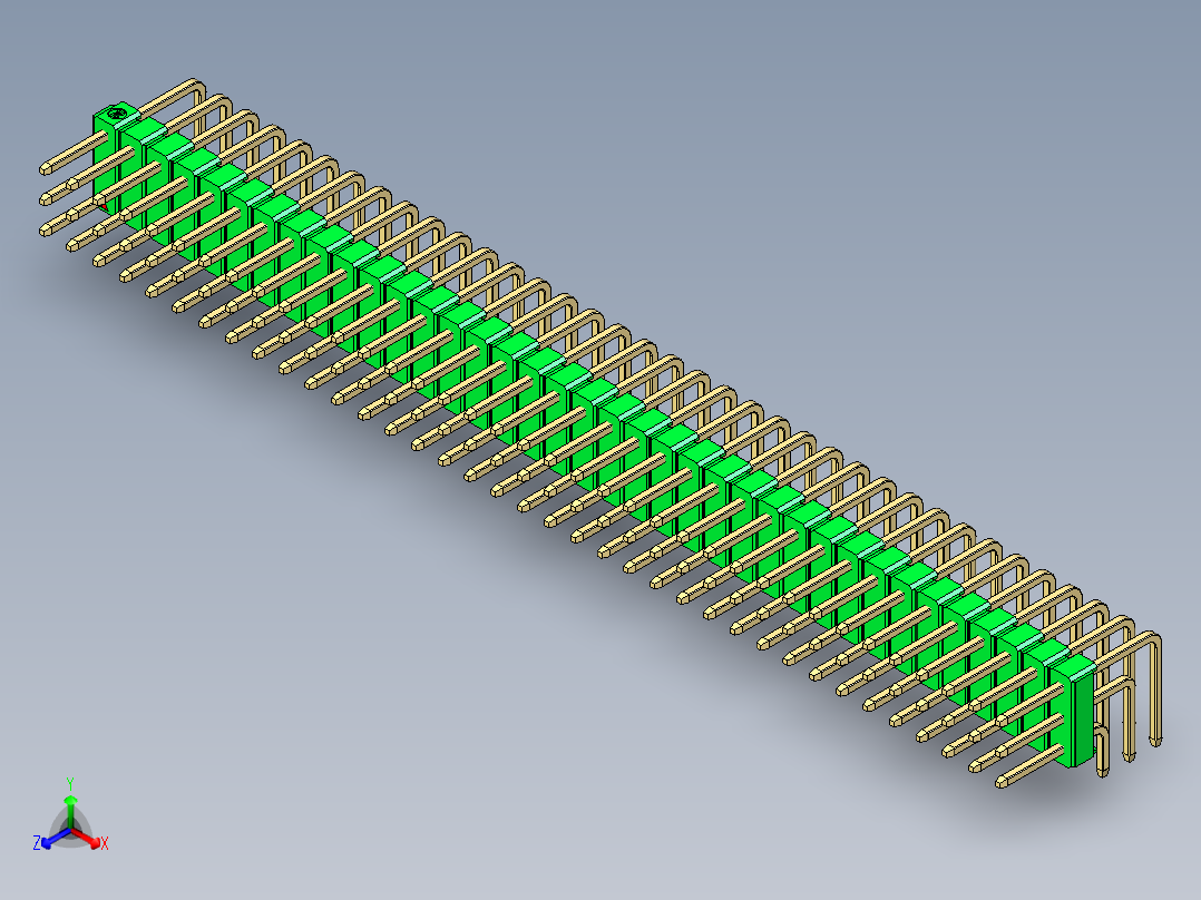 彩色公排针 100mil 2.54mm 系列-DS1022_green_3x37p_100mil_TypeD_rev1.0正等轴测图
