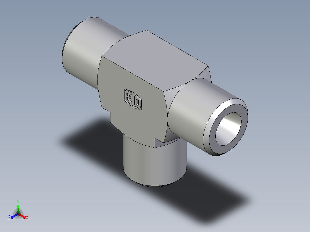 卡套式工业通用硬管接头EO_Union_tee_T06SCFX正等轴测图
