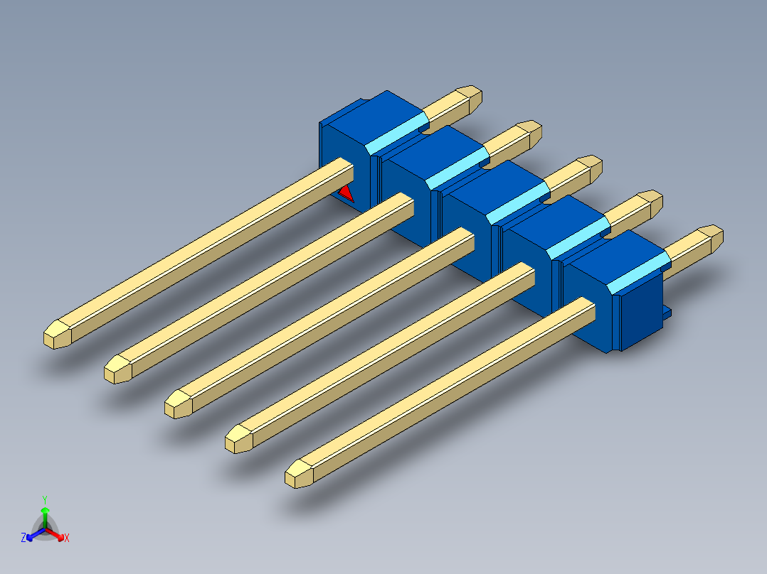 彩色公头100mil（2.54mm）系列-DS1021_blue_1x05p_100mil_Type5_rev1.0正等轴测图